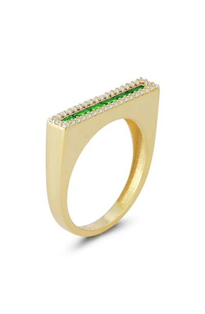 Sphera Milano 14k Yellow Gold Plated Sterling Silver & Cz Bar Ring