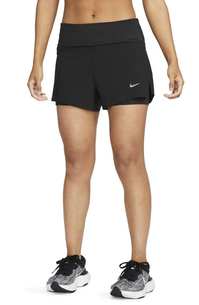 Nike Women's Dri-fit Swift Mid-rise 3" 2-in-1 Running Shorts With Pockets In Black