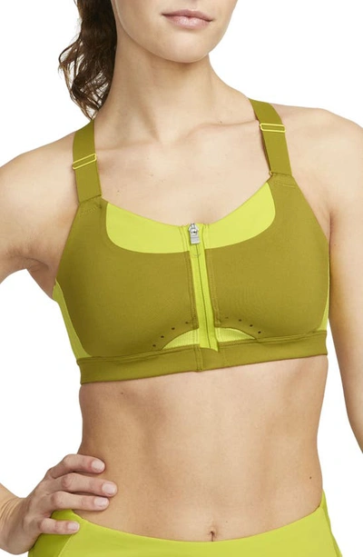Nike Women's Alpha High-support Padded Zip-front Sports Bra In Green