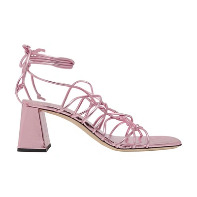 By Far Alexander Pink Metallic Leather Heel Sandals