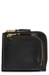 Comme Des Garçons Outside Pocket Two-compartment Half Zip Leather Wallet In Black