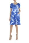 Nina Leonard Scoop Neck Tie-dye Print Dress In Royal Multi