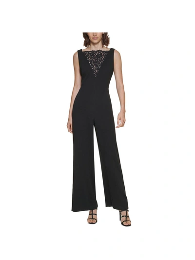 Calvin Klein Womens Lace Inset Sleeveless Jumpsuit In Black