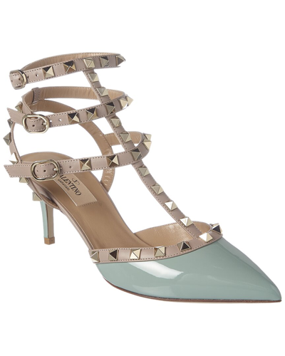 Valentino Garavani Valentino Rockstud Caged 65 Patent Ankle Strap Pump In Blue