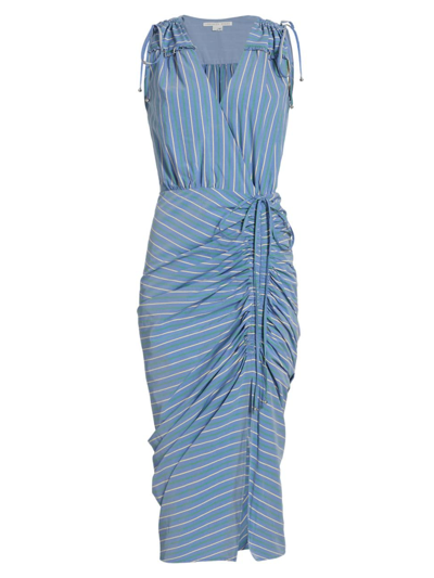 Veronica Beard Teagan Striped Dress Blue Kelly Green