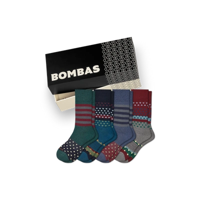 Bombas Dress Calf Sock 4-pack Gift Box In Wine Navy Mix