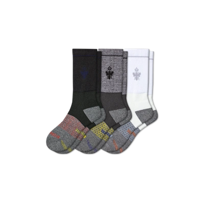 Bombas All-purpose Performance Work Calf Sock 3-pack In White Black Mix