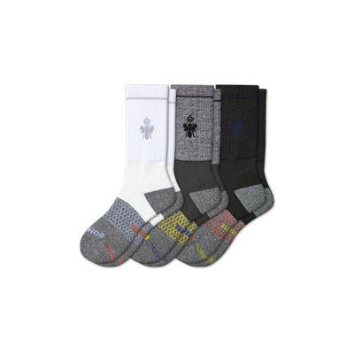 Bombas All-purpose Performance Work Calf Sock 3-pack In White Black Mix