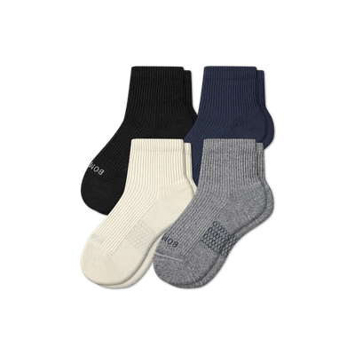 Bombas Hybrid Ribbed Quarter Sock 4-pack In White Black Mix