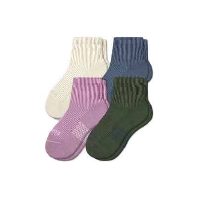 Bombas Hybrid Ribbed Quarter Sock 4-pack In Mauve Blue Mix