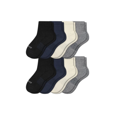 Bombas Hybrid Ribbed Quarter Sock 8-pack In Black White Mix