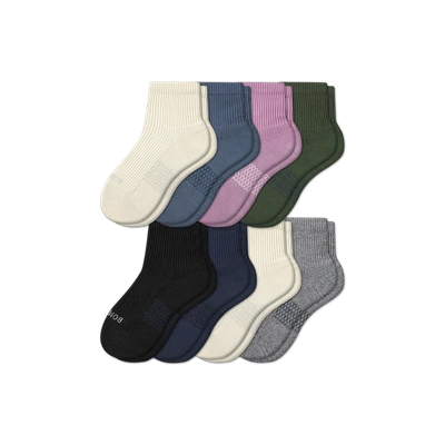 Bombas Hybrid Ribbed Quarter Sock 8-pack In Mauve Blue Mix