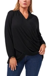 1.state Long Sleeve Cross Front Cozy Knit Top Dress In Rich Black