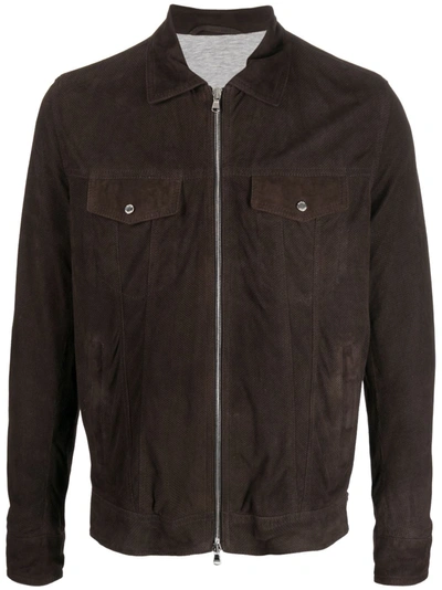 Barba Chest Flap-pocket Leather Jacket In Testa Di Moro