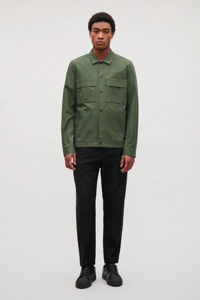 Cos Cotton Shirt Jacket With Pockets In Green