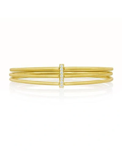 Carelle Moderne 18k Gold Three-row Bangle With Diamond Bar