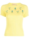 Cormio Diamond Embroidered Ribbed Metallic Cotton-blend Top In Yellow