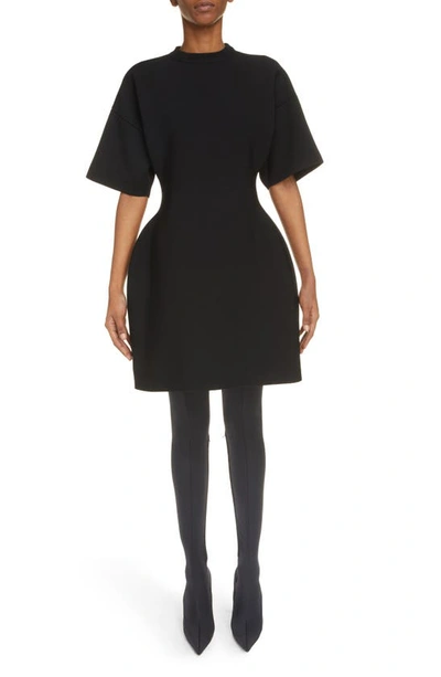 Balenciaga Hourglass Short Sleeve Dress In Black