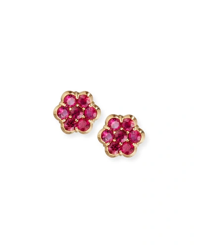 Bayco 18k Gold & Ruby Floral Stud Earrings