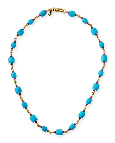 Paul Morelli Turquoise Barrel Bead Necklace With Rubies