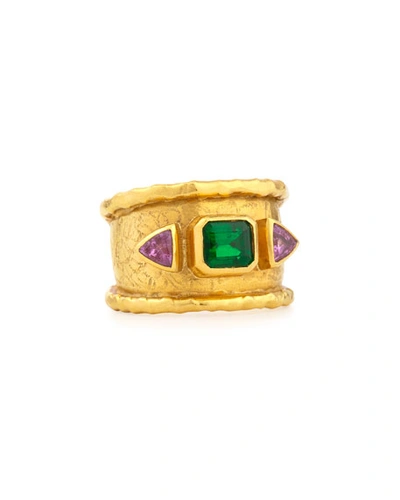 Jean Mahie 22k Emerald & Pink Sapphire Ring