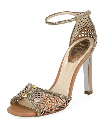 René Caovilla Crystal-embellished Ankle Strap Sandal In Gold