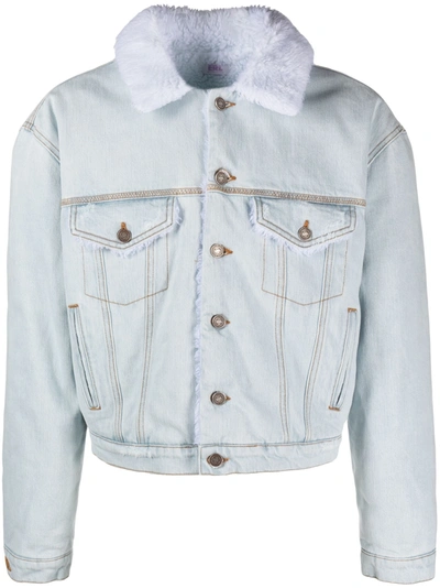 Erl Faux Shearling-trimmed Denim Jacket In Light Blue