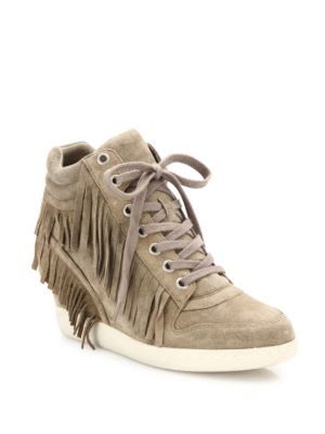 suede fringe sneakers