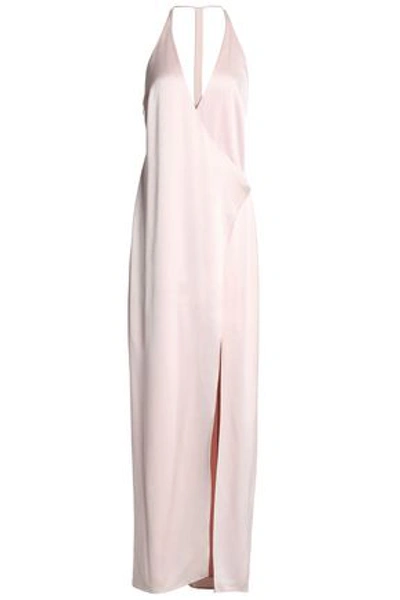 Halston Heritage Wrap-effect Satin-crepe Gown In Pastel Pink
