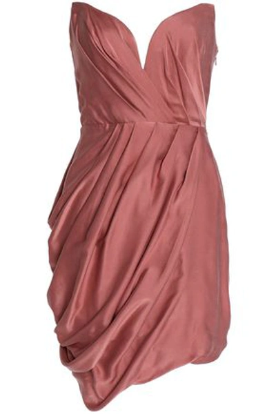 Zimmermann Strapless Draped Washed-silk Mini Dress In Antique Rose