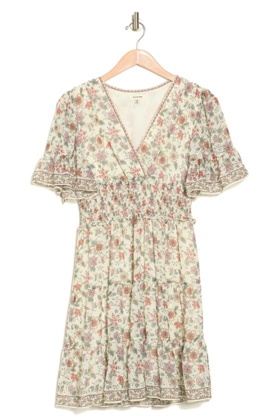 Max Studio Georgette Ditsy Floral Print Tiered Dress In Crm/ Blsh Lrg Flrl Medley