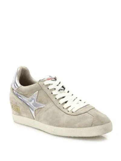 Ash Guepard Bis Suede & Metallic Leather Wedge Sneakers In Grey