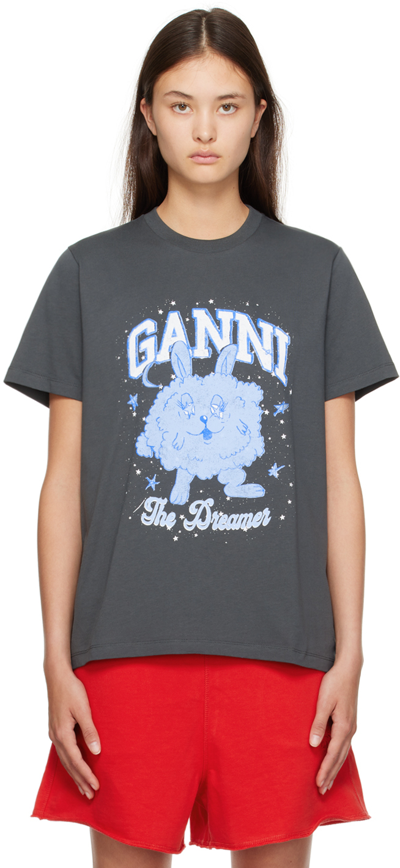 Ganni Short Sleeve Relaxed Dream Bunny T-shirt In Black