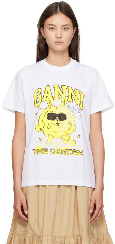 Ganni Short Sleeve Relaxed Dance Bunny T-shirt In White