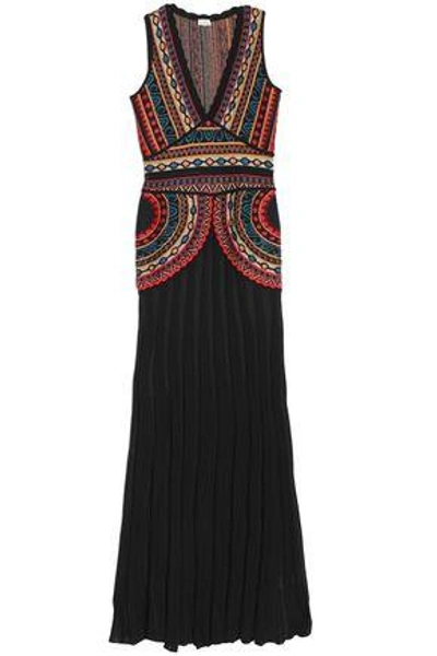Talitha Woman Pleated Intarsia-knit Gown Black