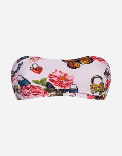 Dolce & Gabbana Printed Bandeau Bikini Top In Pink