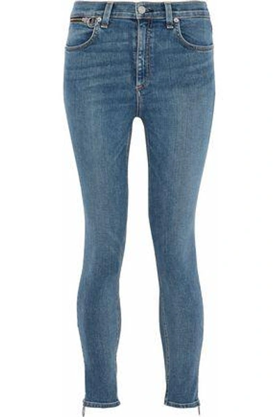 Rag & Bone Zip-detailed Faded High-rise Skinny Jeans In Mid Denim