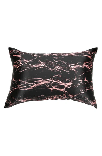 Blissy Mulberry Silk Pillowcase In Rose Black Marble