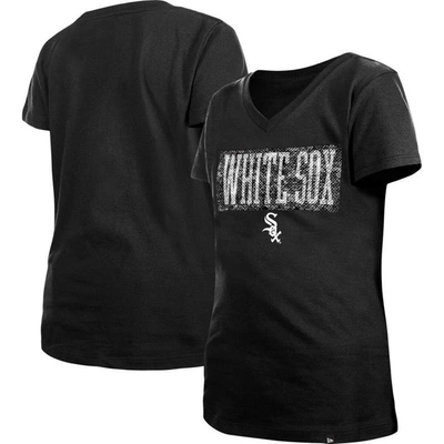 New Era Kids' Girls Youth  Black Chicago White Sox Flip Sequin Team V-neck T-shirt