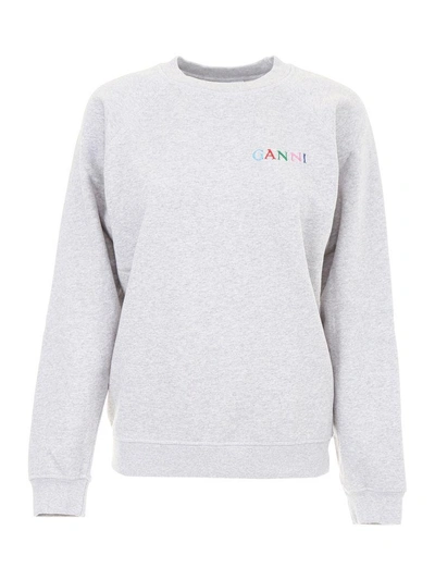 Ganni Sweatshirt With Embroidery In Basic