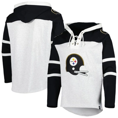 47 ' Pittsburgh Steelers Heather Gray Historic Logo Gridiron Lace-up Pullover Hoodie