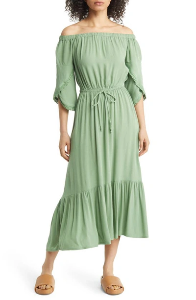 Harlow Rose Off The Shoulder High/low Maxi Dress In Green