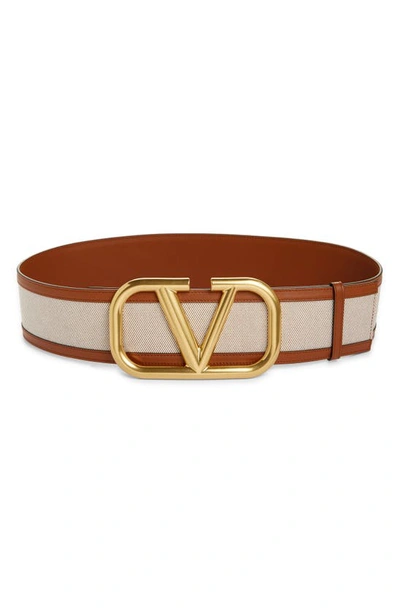 Valentino Garavani Vlogo Signature Canvas Belt In V8s Bicolor Beige/ Selleria