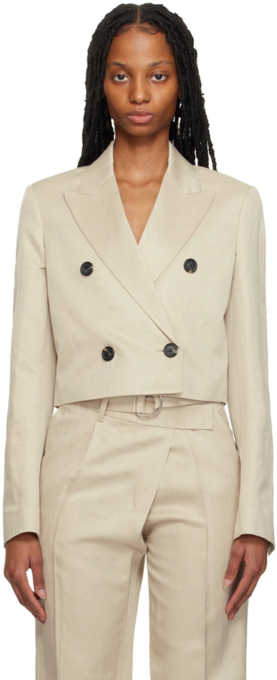 Helmut Lang Beige Cropped Blazer In Linen