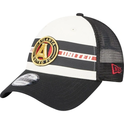 New Era Men's  White, Black Atlanta United Fc Team Stripes 9forty Trucker Snapback Hat In White,black
