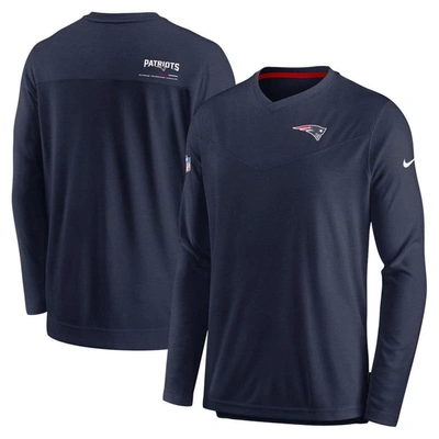 Nike Navy New England Patriots Sideline Coach Chevron Lock Up Long Sleeve V-neck Performance T-shirt