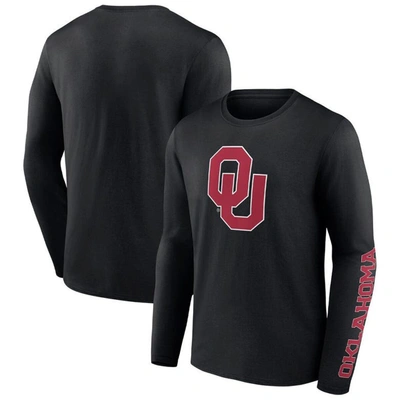 Fanatics Branded Black Oklahoma Sooners Double Time 2-hit Long Sleeve T-shirt