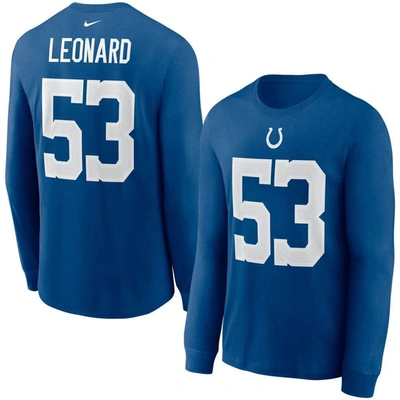 Nike Men's  Darius Leonard Royal Indianapolis Colts Player Name And Number Long Sleeve T-shirt