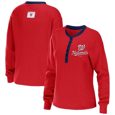 Wear By Erin Andrews Red Washington Nationals Waffle Henley Long Sleeve T-shirt