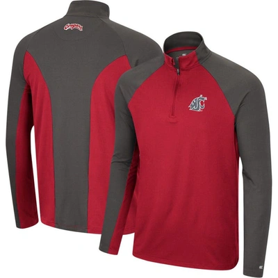 Colosseum Men's  Crimson, Charcoal Washington State Cougars Two Yutes Raglan Quarter-zip Windshirt In Crimson,charcoal